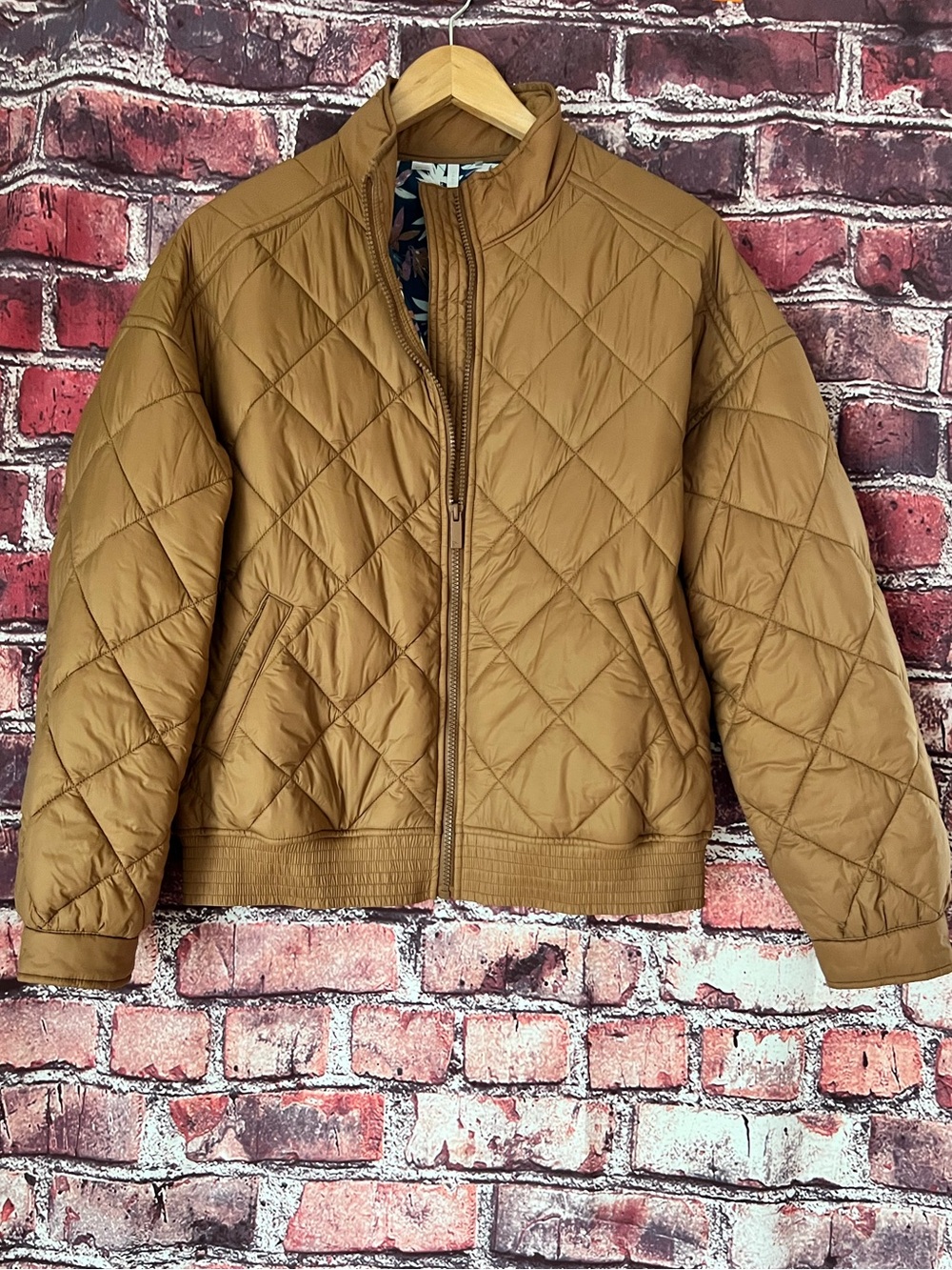Travis Mathew Tan Quilted Jacket with Navy Floral Lining
